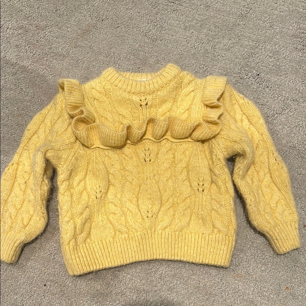 Zara Yellow Ruffle Sweater with Cable Knit
